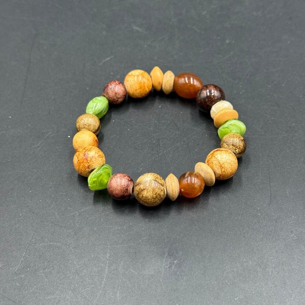 Vintage Elastic Gemstone Bracelet Earth Tone